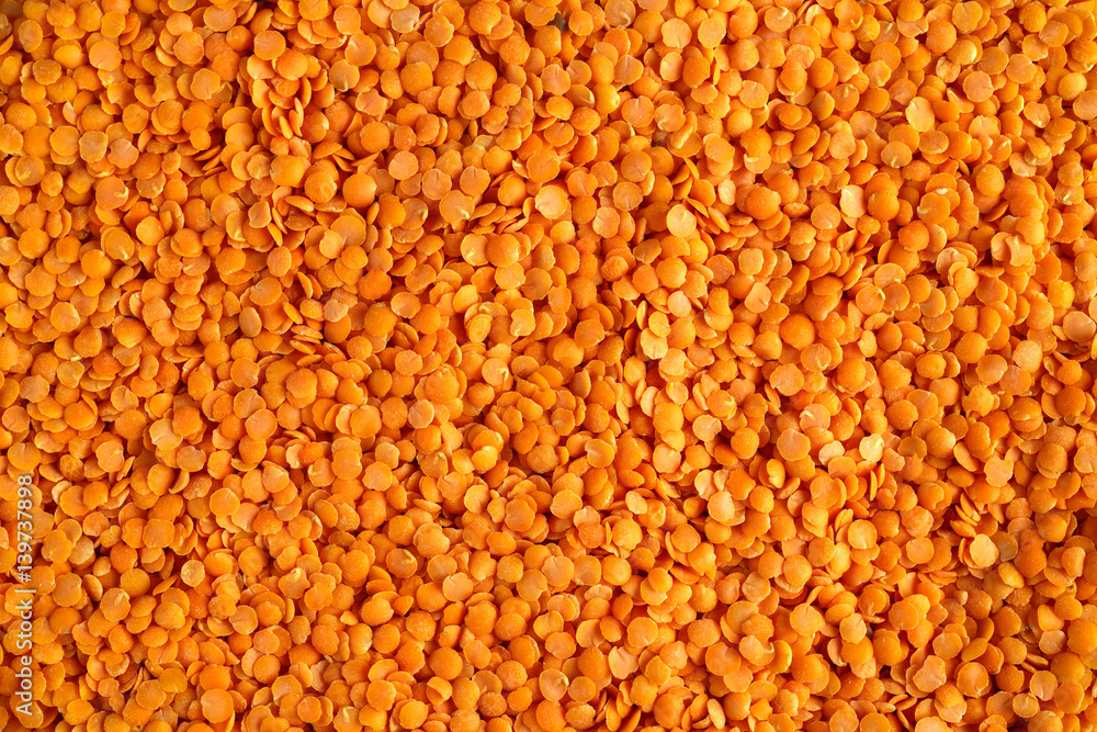 Close up Red Lentils texture, background. Top view.