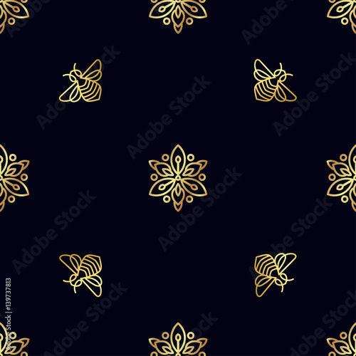 Seamless pattern with insect. Bee texture for corporate identity, packaging luxury brand product, eco-cosmetic, soap, medical product and honey. Style thin line. Decor for smartphone surface design