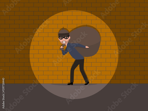 Vector cartoon caught a burglar by the wall