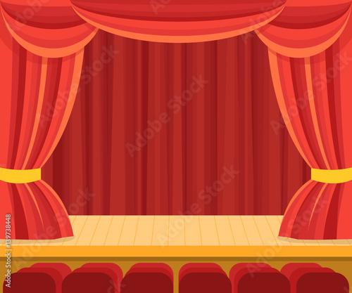 Theater Scene with a Red Curtain. Vector