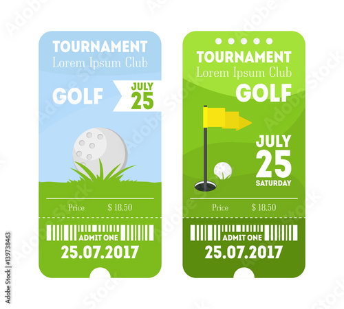 Golf Sport Ticket Set. Vector