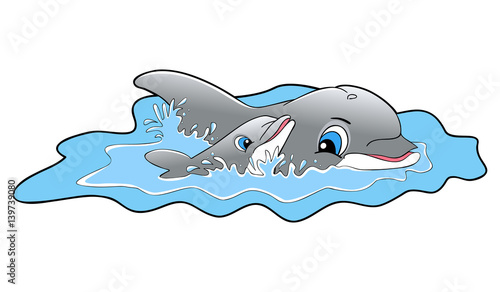 Happy Dolphins swimming - vector illustration