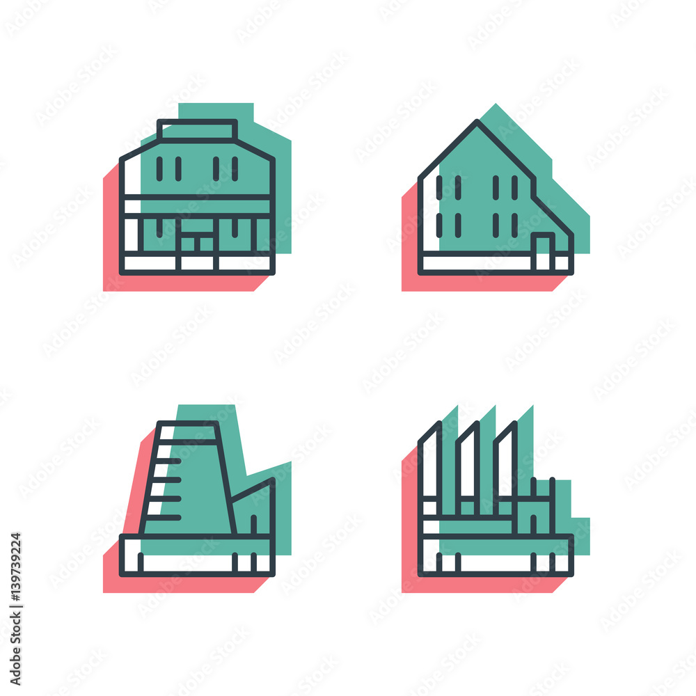 Fototapeta premium Different house, buildings icon set. Anaglyph 3d.
