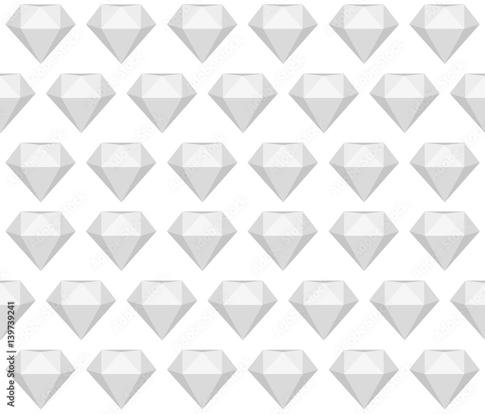 Fototapeta premium Greyscale seamless diamond - gem - pattern. Polygonal bright gemstone on white background, endless texture