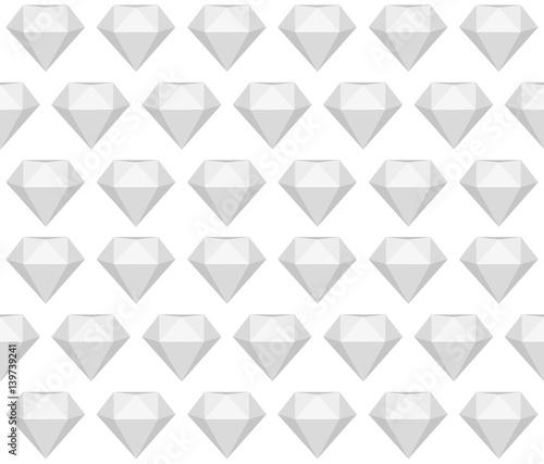 Greyscale seamless diamond - gem -  pattern. Polygonal bright gemstone on white background, endless texture