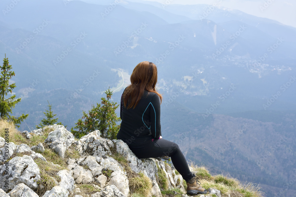 woman enjoy the view at mountain