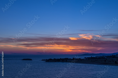 Gorgeous sea and sky colors in the dusk, Sithonia, Chalkidiki, Greece 