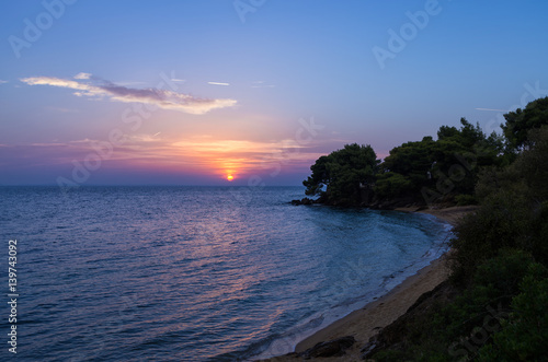 Gorgeous sea and sky colors in the dusk, Sithonia, Chalkidiki, Greece 