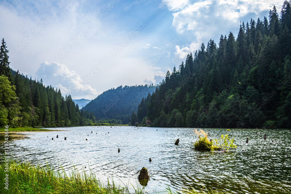 Red Lake in Transylvania (named "Killer Lake" in Hungarian because of the  tree trunks and remnants