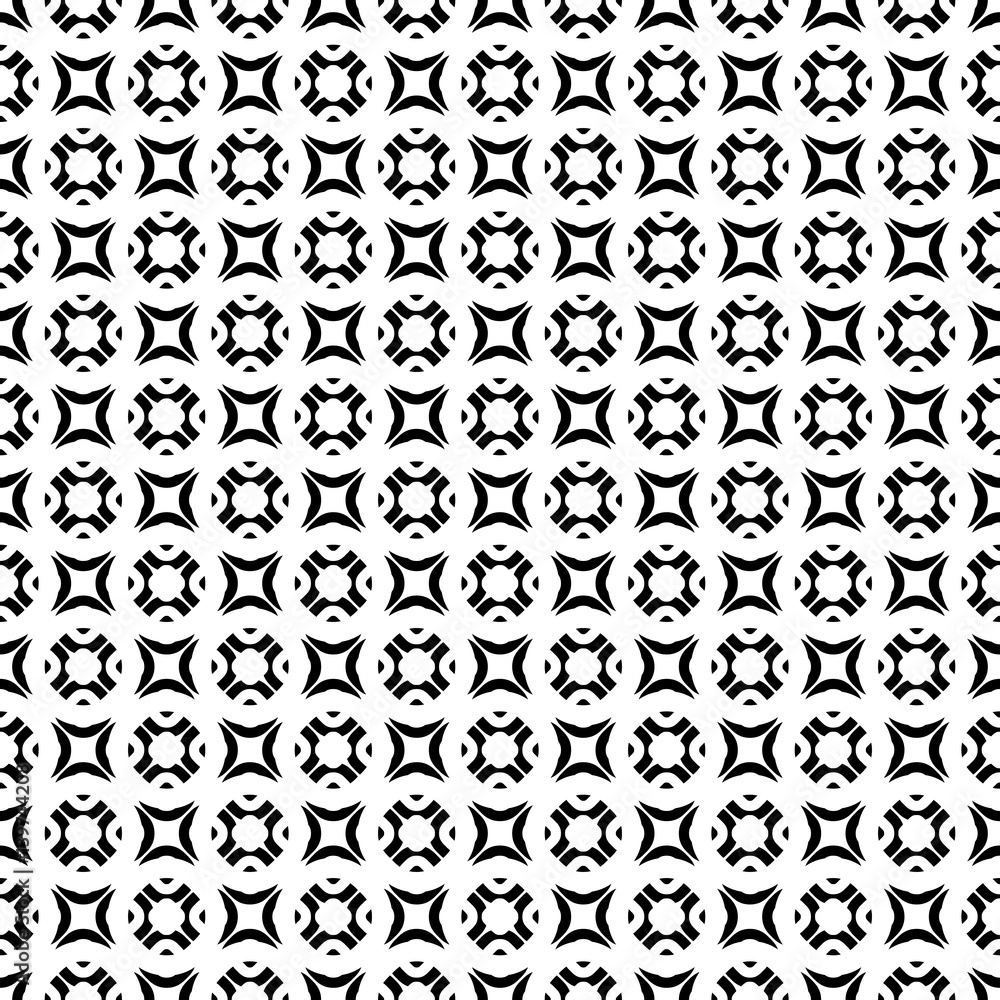 Vector monochrome texture, black & white geometric seamless pattern. Square illustration with simple rounded figures. Abstract light endless background. Design element for prints, decor, textile, web