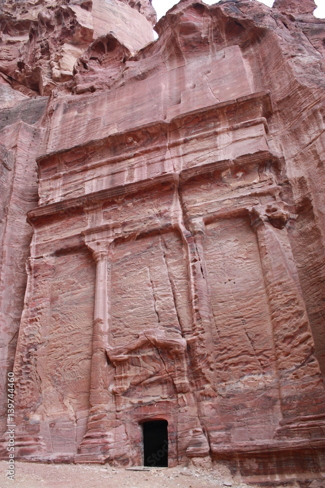 Ancient nabatean city of Petra facade street and tombs, Jordan Middle East
