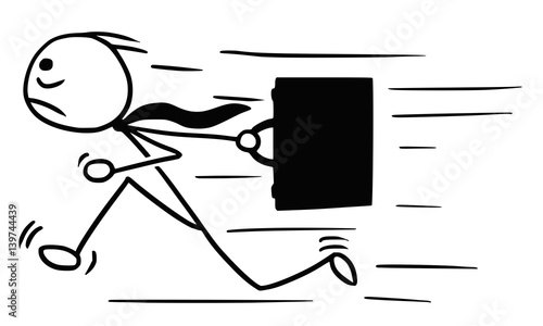 Cartoon of Man with Briefcase Running, Maybe Late for Work
