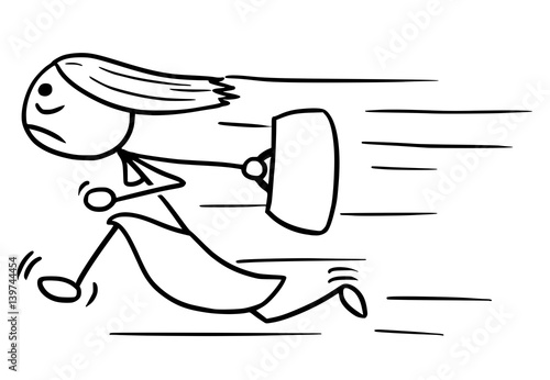 Cartoon of Woman Running with Hanbag in Her Hand, Maybe Late for Work