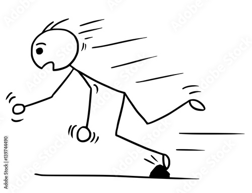 Vector Stickman Cartoon of Man Falling Stumble Trip Over Stone
