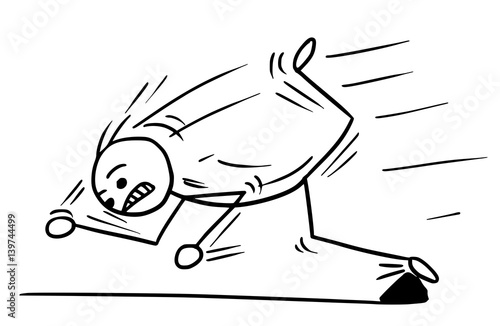 Vector Stickman Cartoon of Man Falling Stumble Trip Hard Over Stone