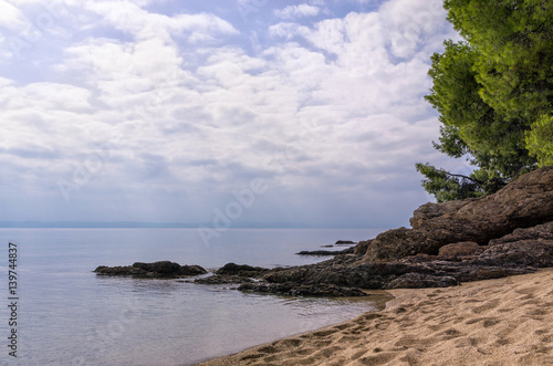 Gorgeous sea and sky colors in the dusk, Sithonia, Chalkidiki, Greece 