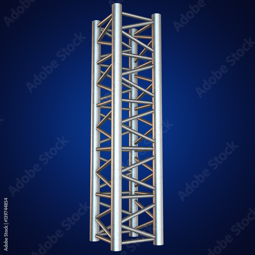 Steel truss girder element. 3d render on blue