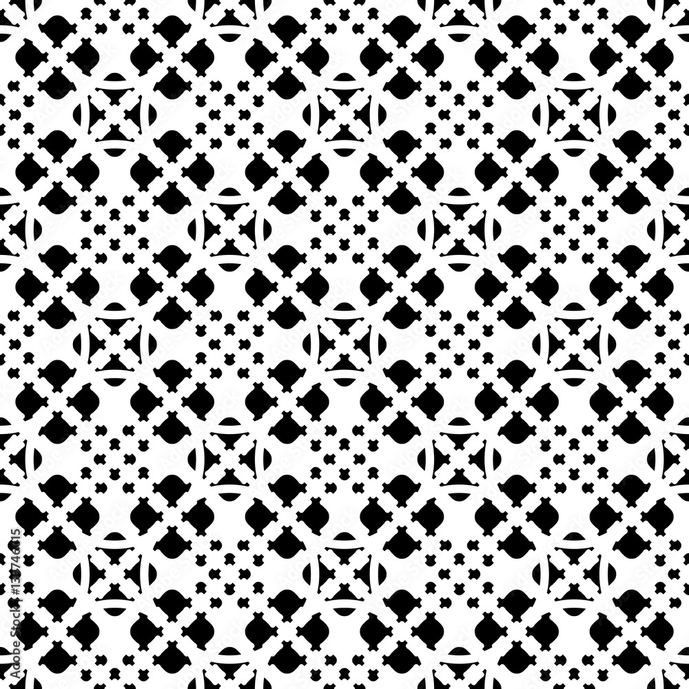 Vector monochrome seamless texture, simple endless geometric pattern, repeat tiles. Illustration with rounded figures, squares, rhombuses, circles. Design for prints, decor, textile, fabric, furniture Vector monochrome seamless texture, simple endless geometric pattern, repeat tiles. Illustration with rounded figures, squares, rhombuses, circles. Design for prints, decor, textile, fabric, furniture