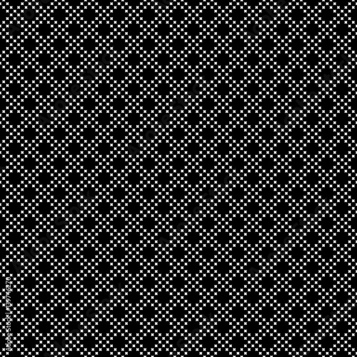 Vector monochrome seamless texture, black & white geometric pattern with simple figures, small rounded crosses. Stylish dark abstract background, repeat tiles. Design for prints, decoration, textile