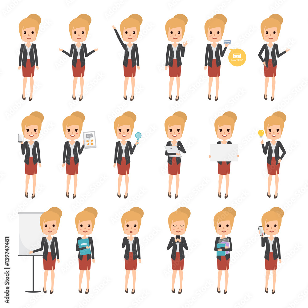 business woman character in job. people office work vector design.