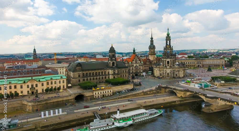 Fototapeta premium DRESDEN - JULY 2016: Beautiful city aerial skyline. Dresden is a popular attraction in Germany
