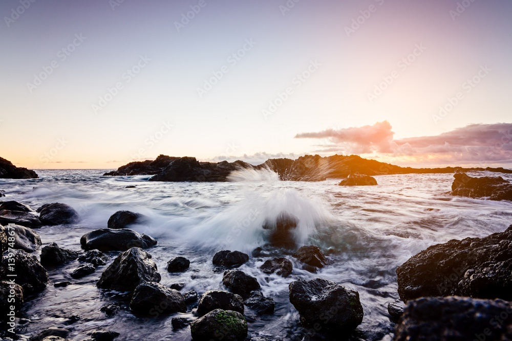 Obraz premium Sunset at rocky coast of Tenerife