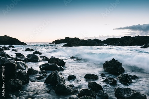 Sunset at rocky coast of Tenerife