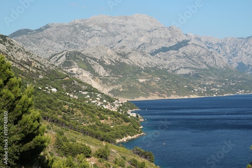 View of Adriatic sea in Croatia with Biokovo Mountains