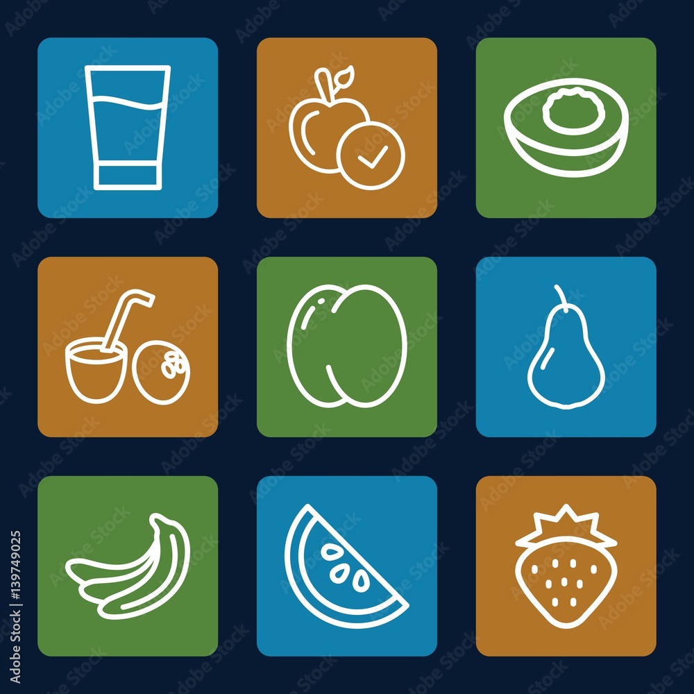 Set of 9 fruit outline icons Set of 9 fruit outline icons