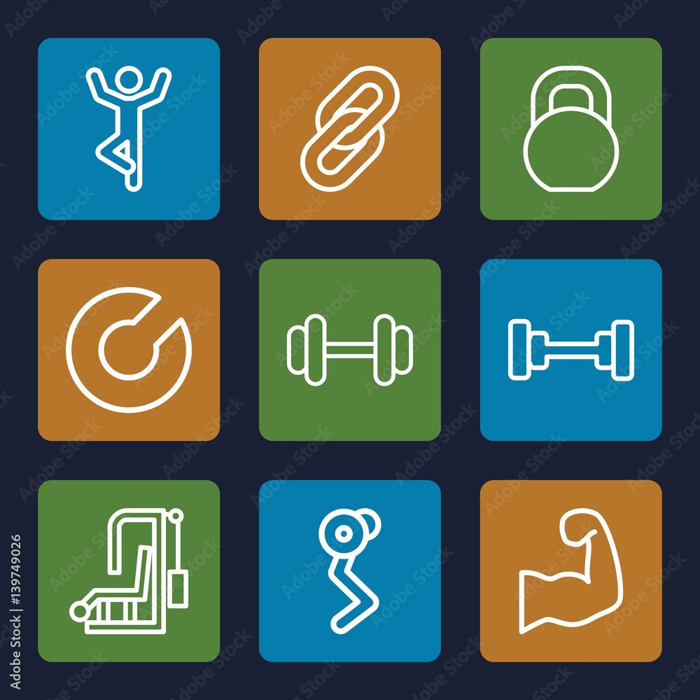 Set of 9 strength outline icons Set of 9 strength outline icons