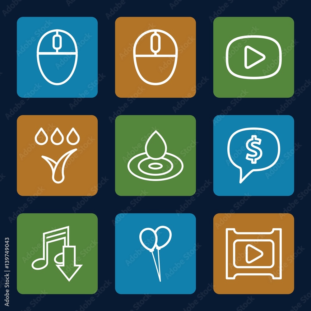 Set of 9 shiny outline icons Set of 9 shiny outline icons