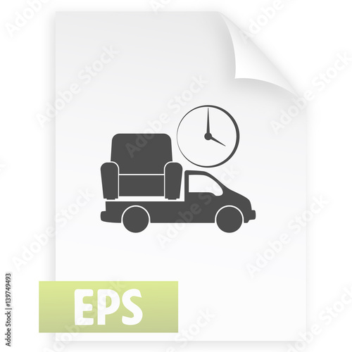 Flat paper cut style icon of vehicle delivering furniture