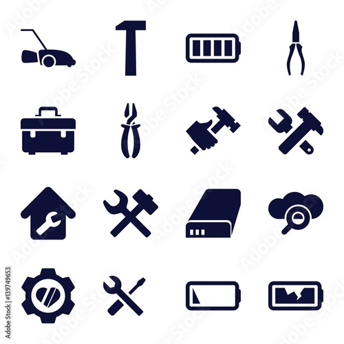 Set of 16 maintenance filled icons