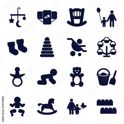 Set of 16 childhood filled icons