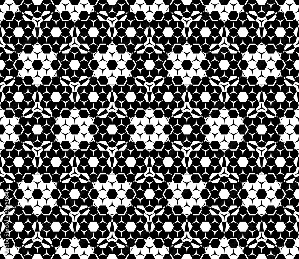Vector seamless pattern. Modern stylish texture. Repeat geometric tiles with hexagonal elements. Simple black & white abstract background. Dark design for prints, decor, digital, textile, cloth, cover Vector seamless pattern. Modern stylish texture. Repeat geometric tiles with hexagonal elements. Simple black & white abstract background. Dark design for prints, decor, digital, textile, cloth, cover