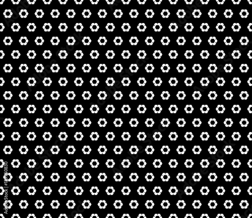 Vector seamless pattern, abstract monochrome background with simple geometric figures, small rippled hexagons. Black & white geometric texture, dark version. Design for prints, decoration, textile