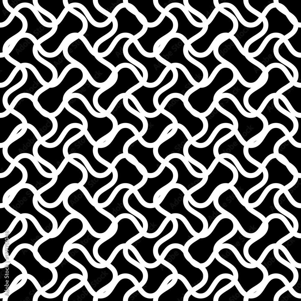 Vector monochrome texture, black & white undulate seamless pattern. Illustration of lattice, mesh, fishnet. Subtle abstract background. Dark design for textile, decor, furniture, fabric, cloth, linens
