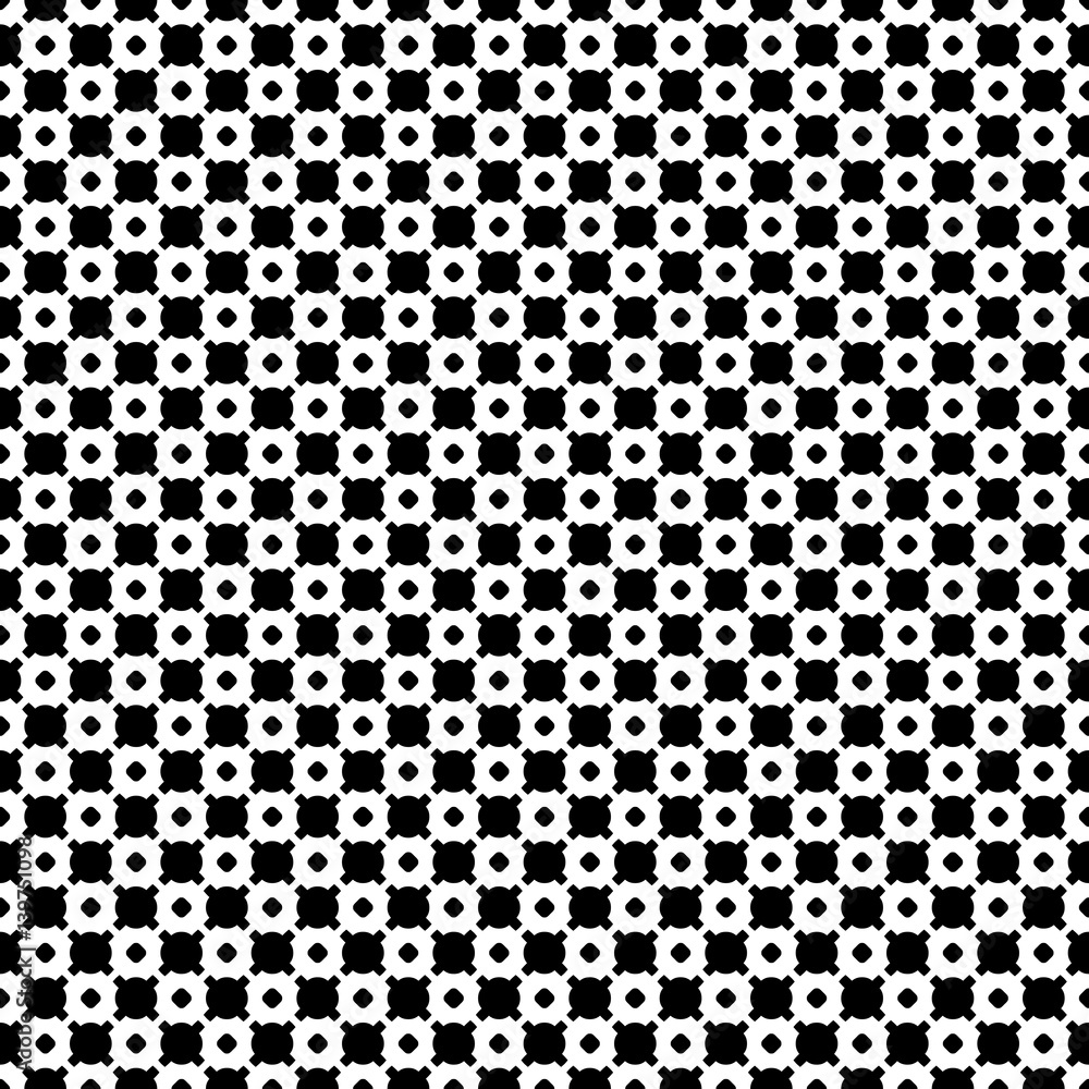 Vector monochrome seamless pattern. Black & white geometric texture. Modern stylish geometrical background, repeat tiles. Endless abstract backdrop with circles, crosses. Square design element Vector monochrome seamless pattern. Black & white geometric texture. Modern stylish geometrical background, repeat tiles. Endless abstract backdrop with circles, crosses. Square design element