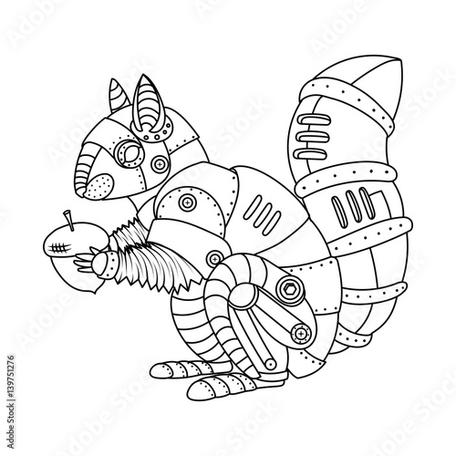 Steam punk style squirrel coloring book vector