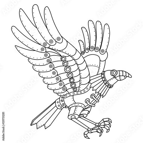 Steam punk style crow coloring book vector