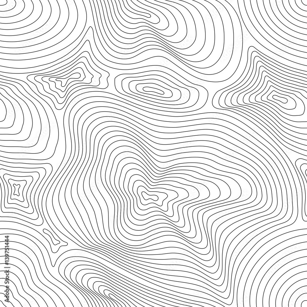 Vector monochrome seamless pattern, curved lines, black & white layered texture. Abstract dynamical rippled surface, visual halftone 3D effect, illusion of movement. Modern design for tileable print