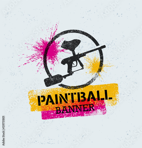 Paintball Marker Gun Vector Splat Banner on Grunge Background photo