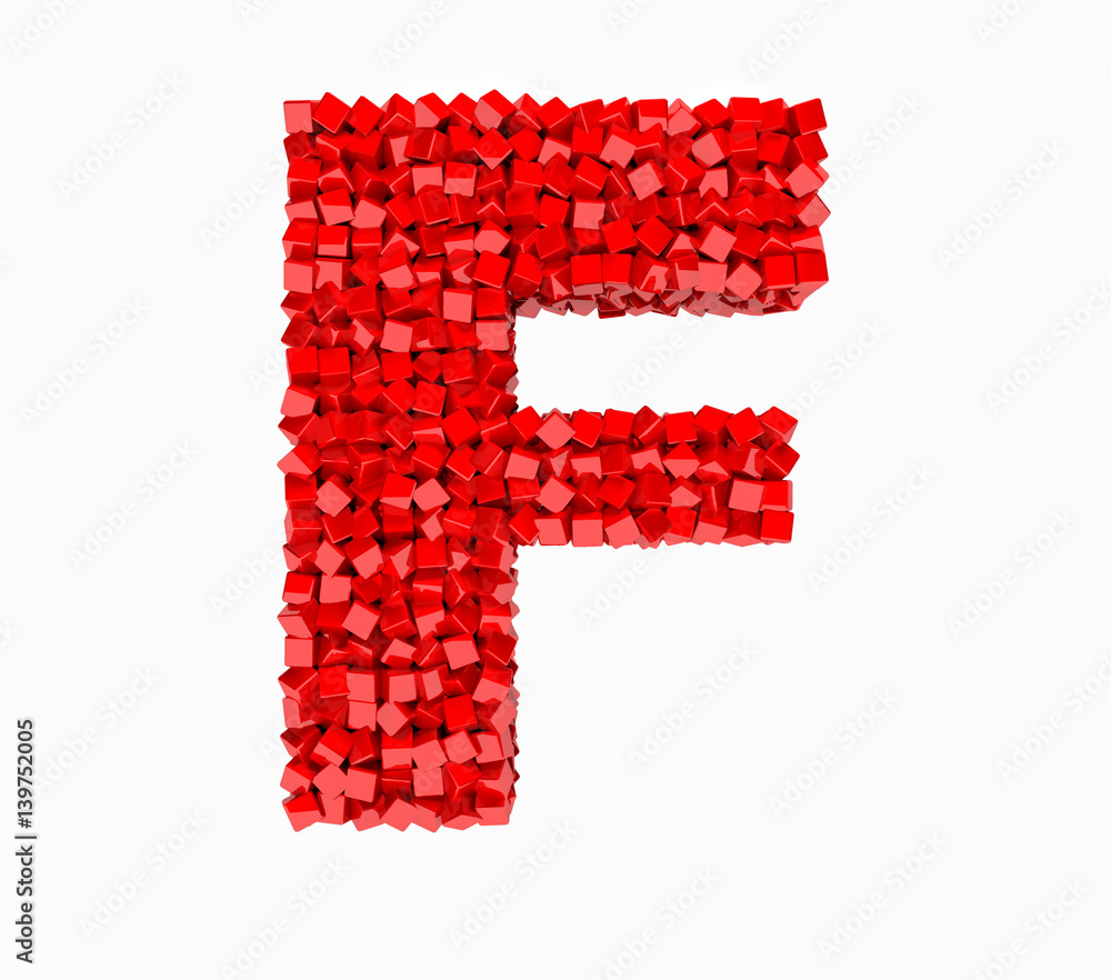 3d design, English alphabet, red cube of rotation, the letter F 3d design, English alphabet, red cube of rotation, the letter F