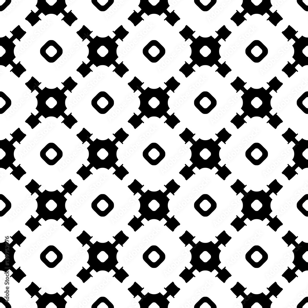 Vector monochrome seamless texture, abstract geometric black & white pattern with simple rounded shapes. Endless background, repeat tiles, diagonal lattice. Design element for textile, print, decor