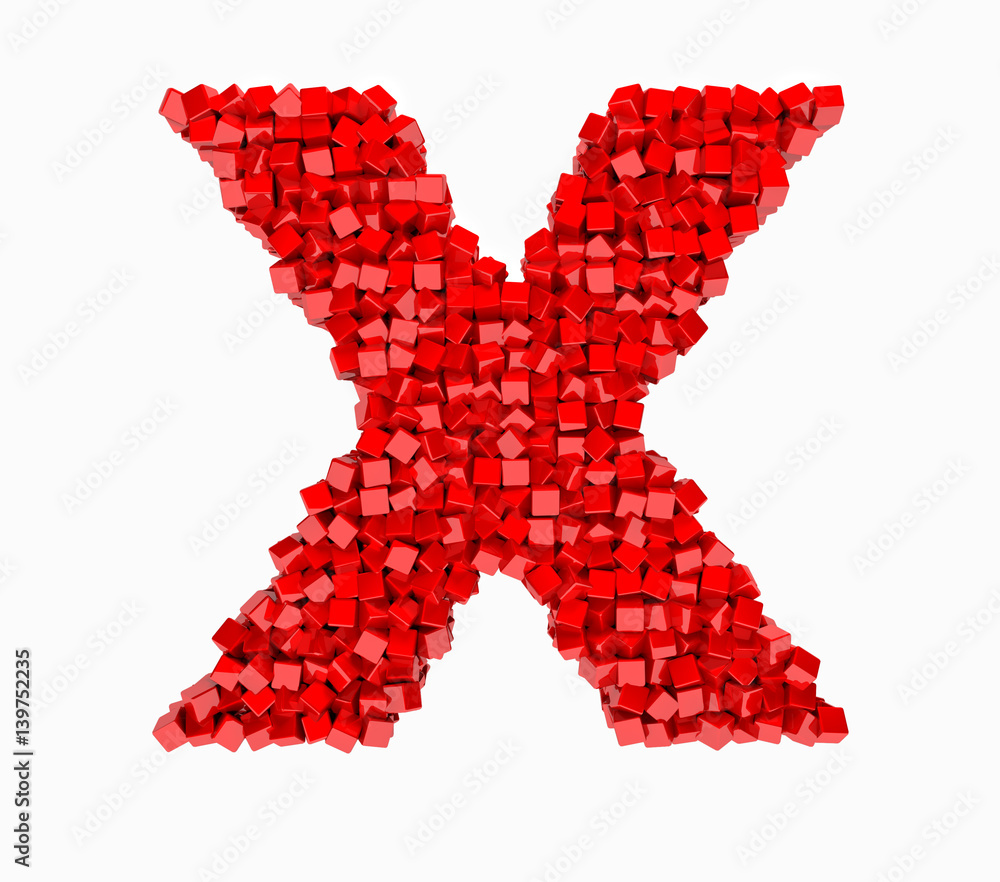 3d design, English alphabet, red cube of rotation, the letter X 3d design, English alphabet, red cube of rotation, the letter X