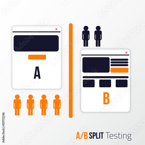 A, B split testing. Two sites view with different information blocks.