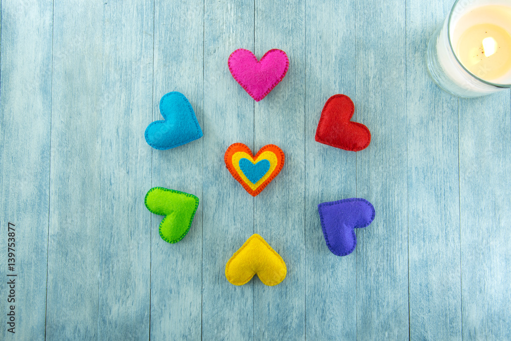 Fototapeta premium Colored hearts. postcard for Valentine's day