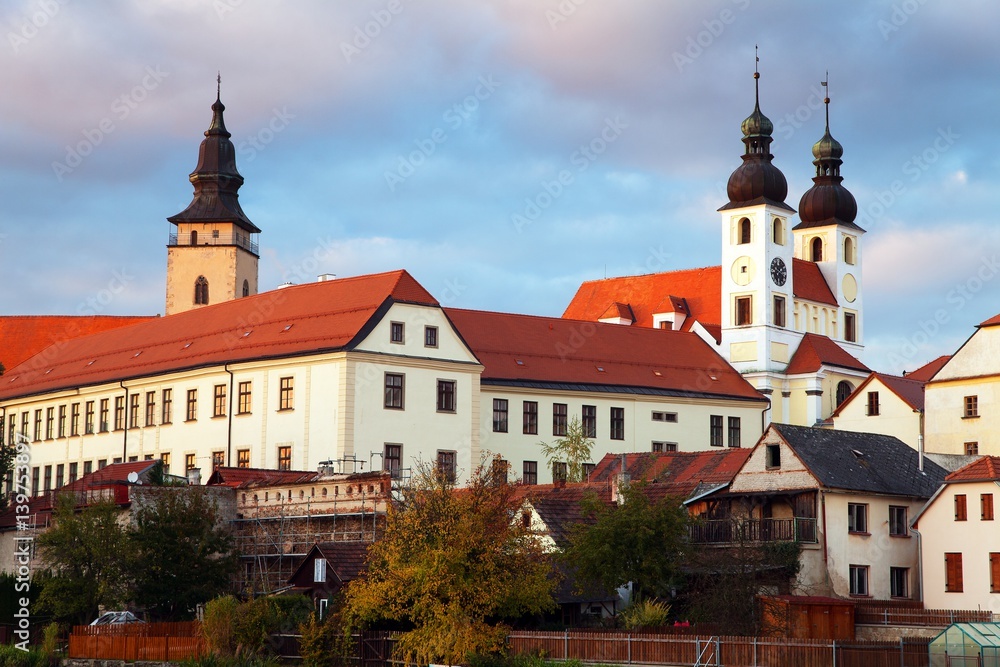 Evening view of Telc or Teltsch town,