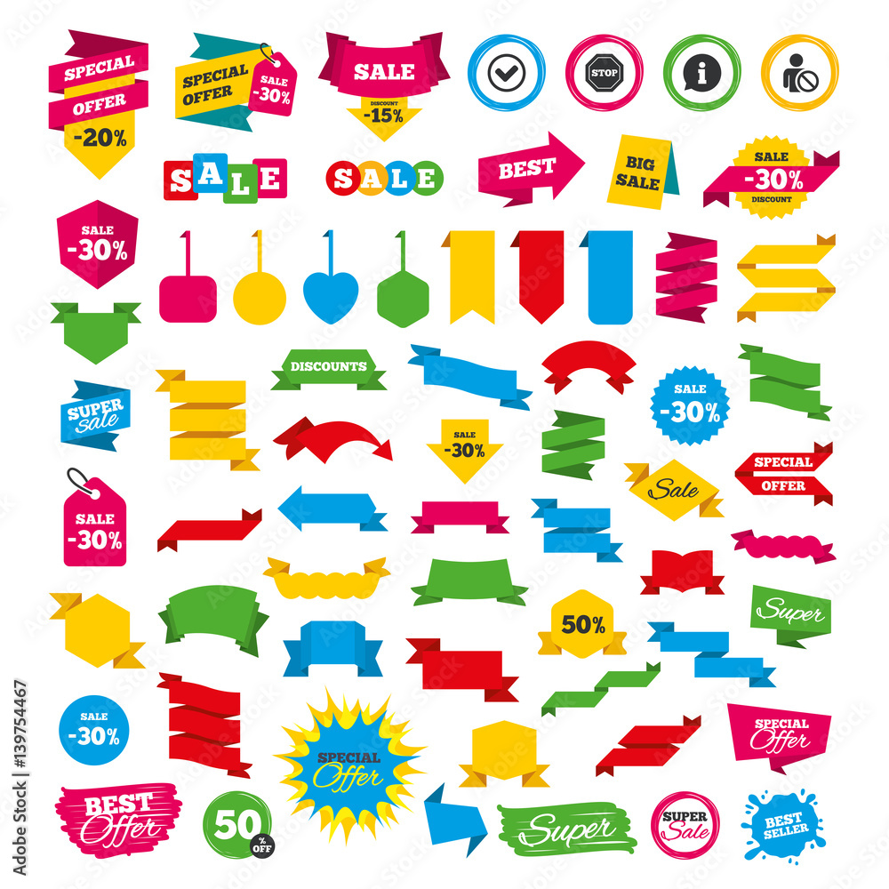 Information icons. Stop prohibition symbol. Information icons. Stop prohibition symbol.