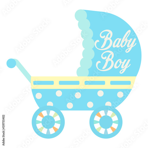 Blue stroller with text Baby Boy